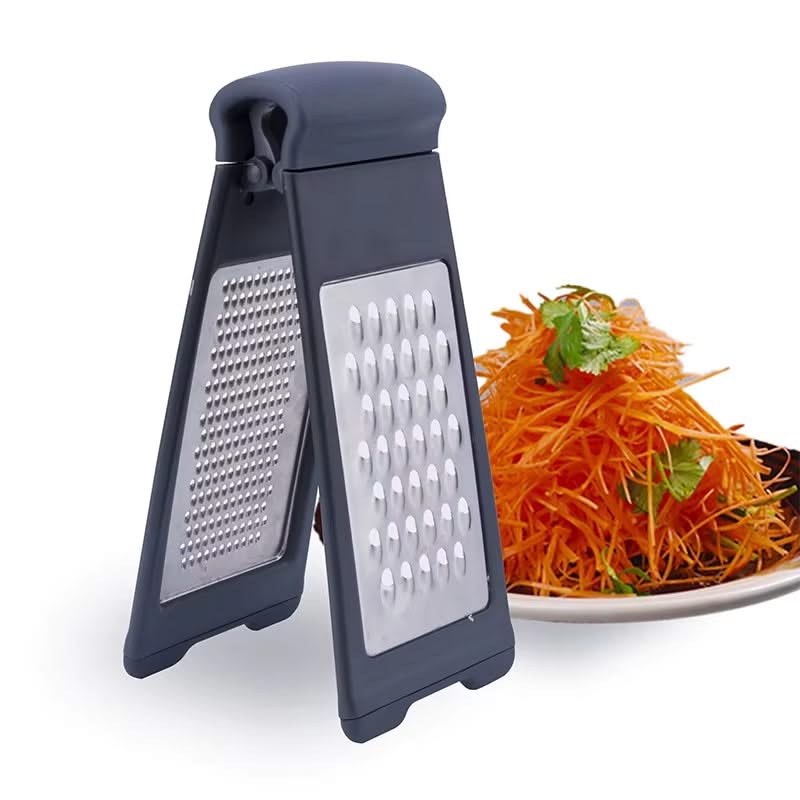 Modern Multifunctional Space-Saving Vertical Foldable Stainless Steel Grater—Double-Sided Design for Fine Grating of Cheese, Vegetables, and Fruit