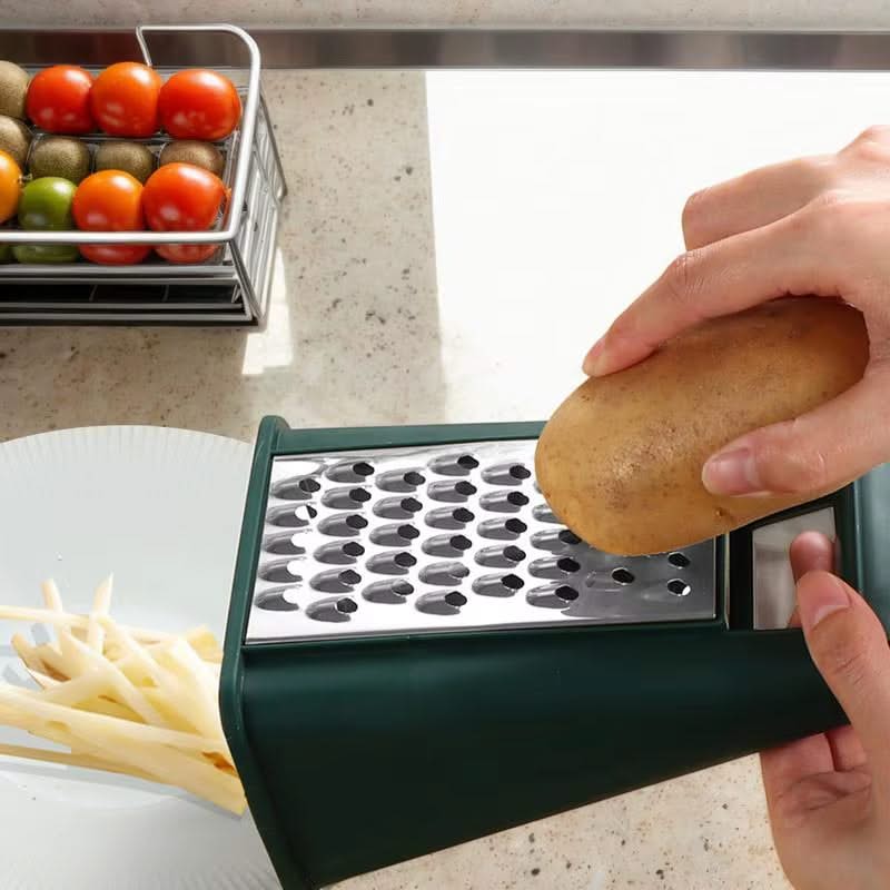 Stainless Steel Box Grater with Handle, Non-Slip Vegetable Slicer & Potato Shredder – Versatile Kitchen Gadget for Cheese, Vegetables, and More(Green)