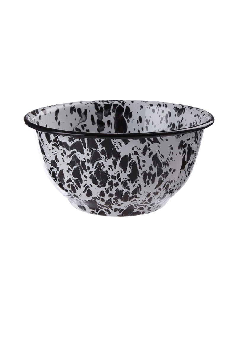 Large White Metal Bowl with Black Speckle