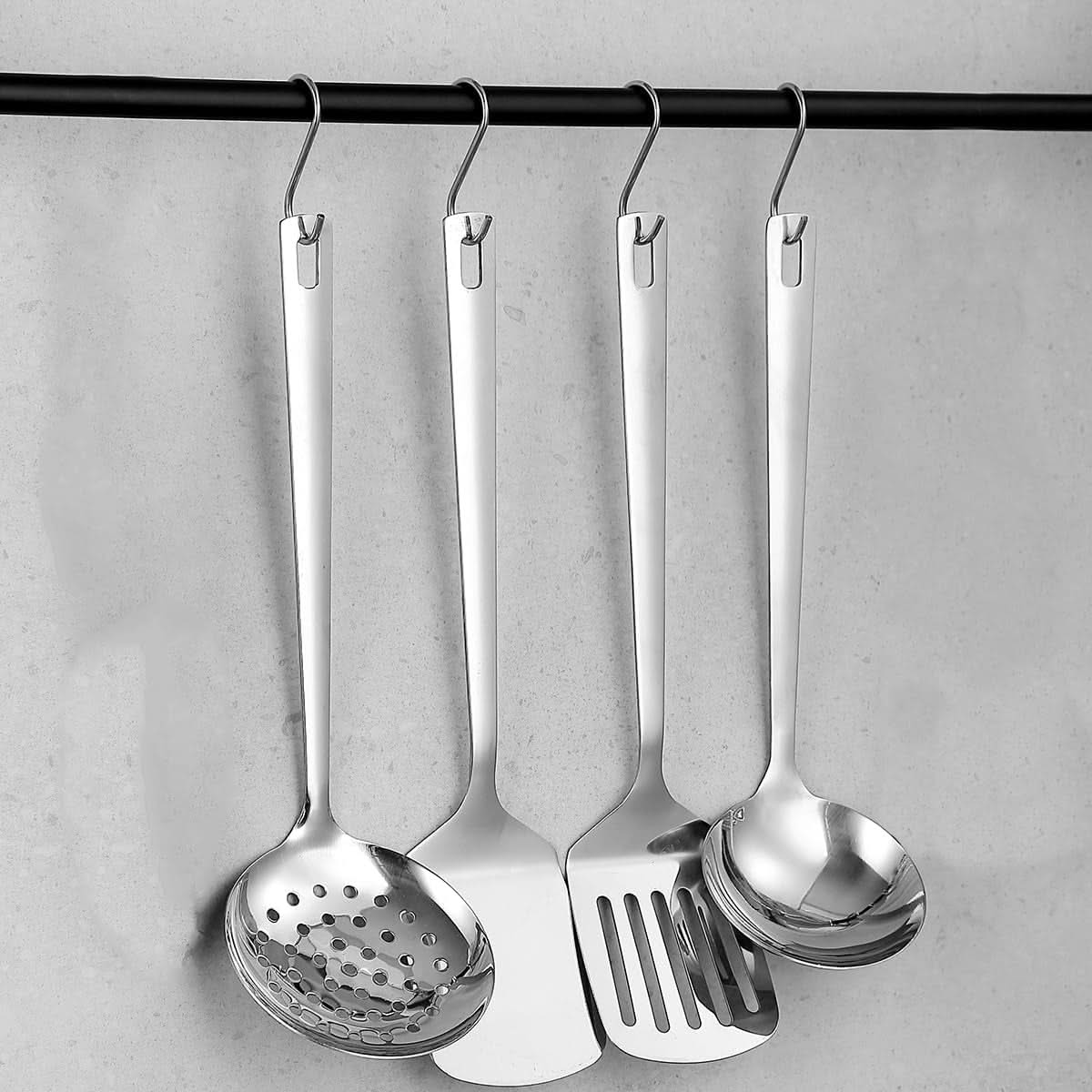 4-Piece Stainless Steel Kitchen Utensils Set – Includes Metal Spatula, Kitchen Skimmer, Soup Ladle, and Essential Cooking Tools