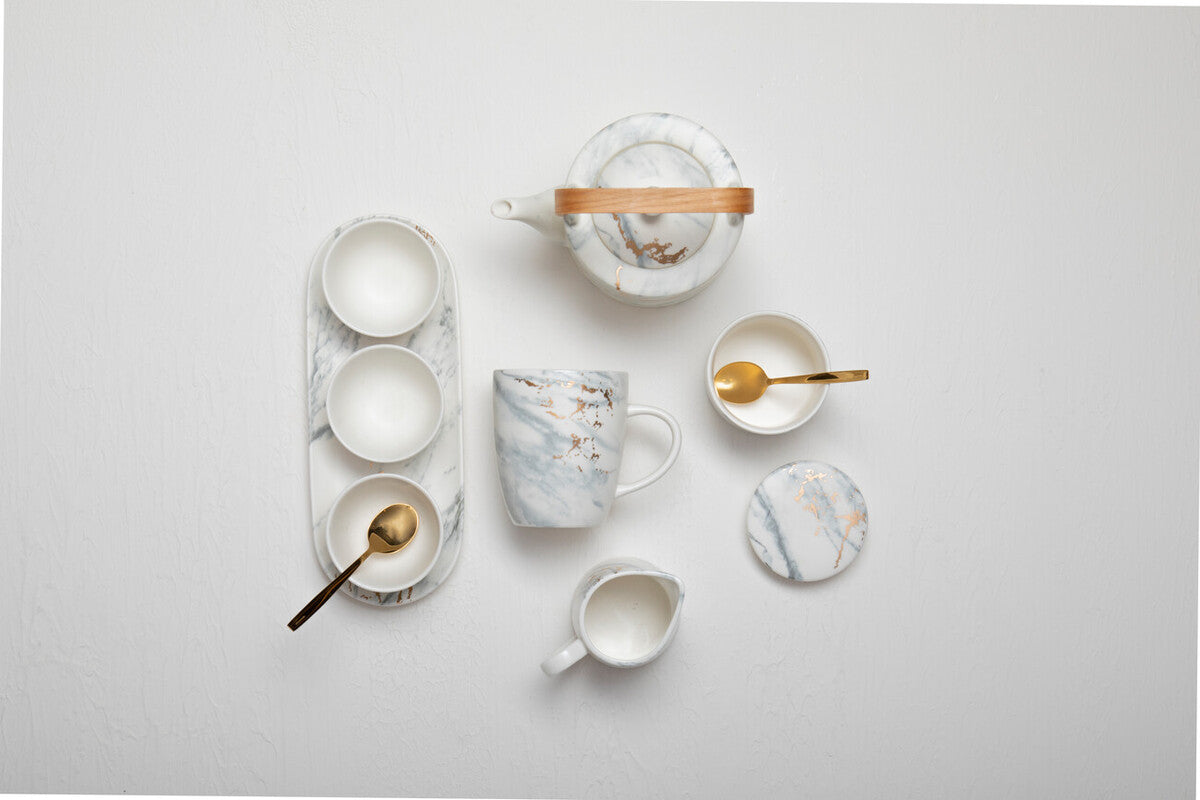 White Marbled Teapot with Warm Metallic Accent