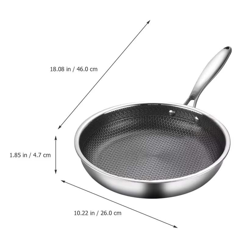 Honeycomb Grain Stainless Steel Frying Pan – Ideal for Stir-Fry, Steak, and Electric Cooking, Compatible with Gas and Induction Stoves
