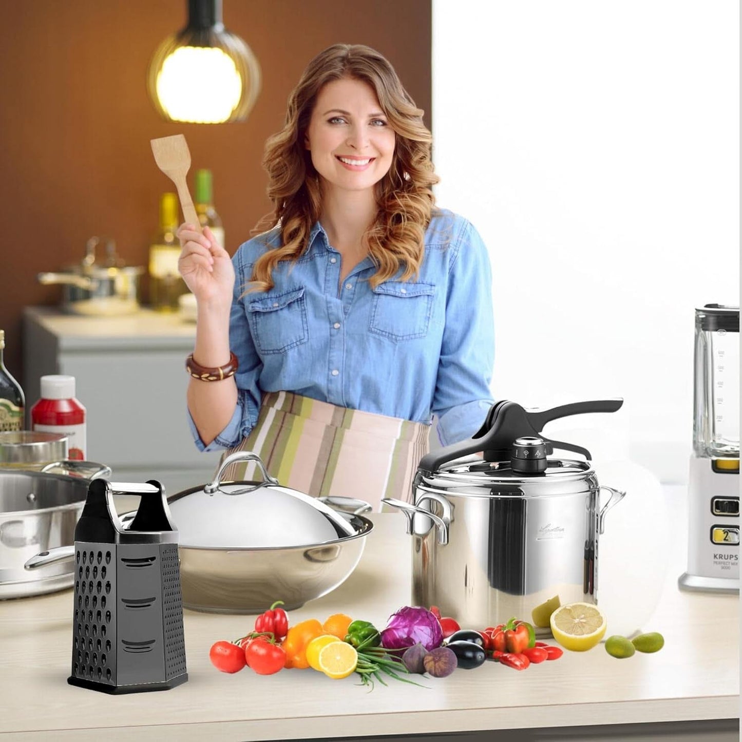 6-in-1 Stainless Steel Box Grater with Handle – Multipurpose All-in-One Shredder for Cheese, Vegetables, and More, Ideal for Grating, Slicing, and Zesting(Black)