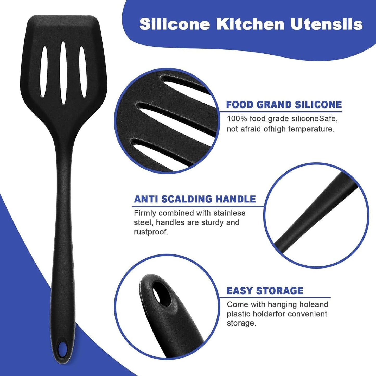 12-Piece Silicone Kitchen Utensils Set – Heat-Resistant Includes Holder, BPA-Free Non-Stick Spatulas and Tools, Perfect for Everyday Cooking (Black)
