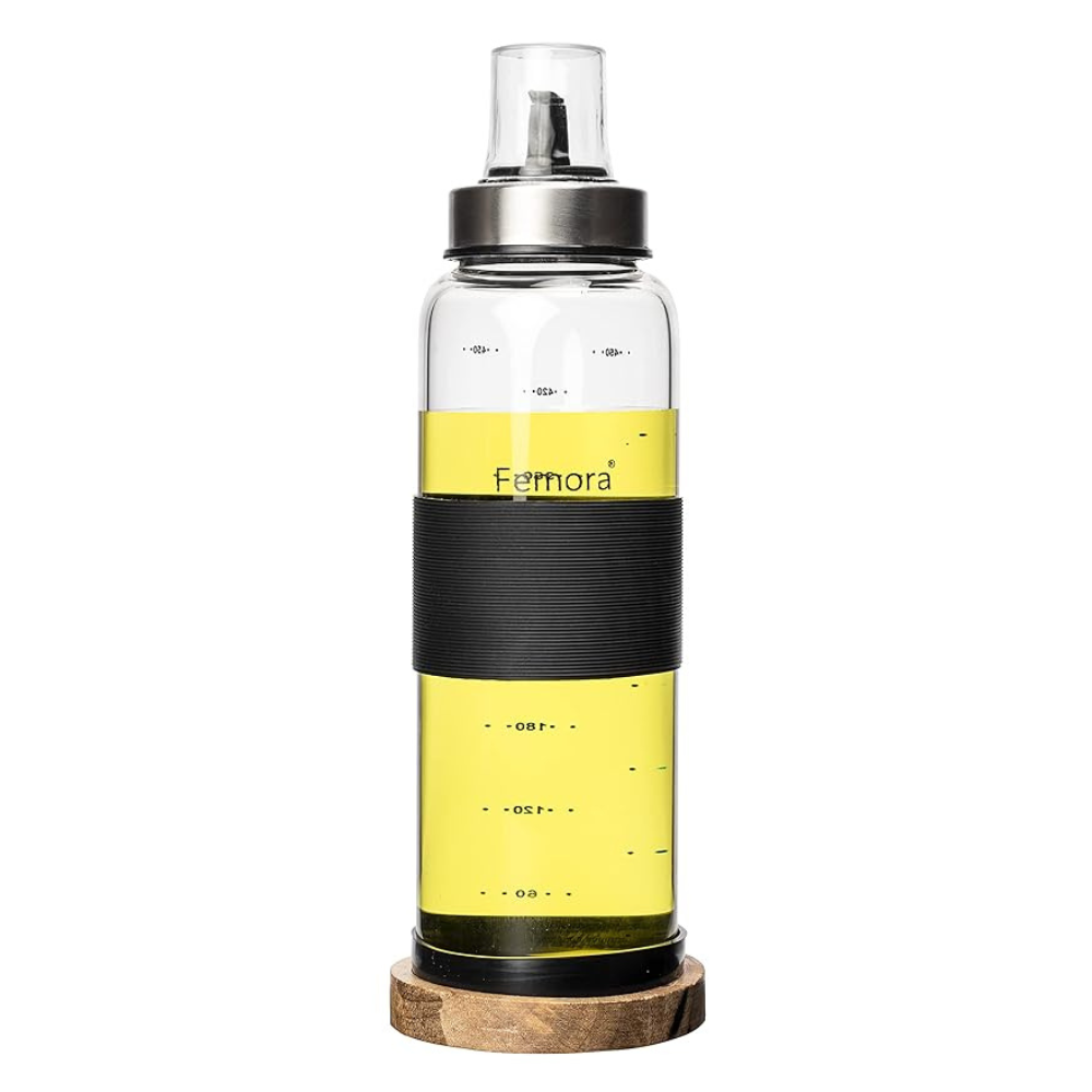 Borosilicate Glass Leak Proof Oil Dispenser for Cooking With Stainless Steel Metallic Lid, 500 ml - Design 2