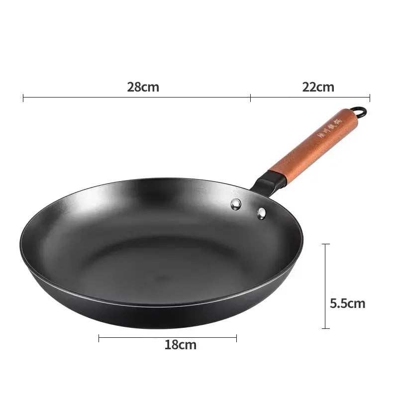 Cast Iron Frying Pan with Wooden Handle – Uncoated Non-Stick Pan Ideal for Searing, Sautéing, Pan-Frying & Stir-Frying – Available in 26cm, 28cm 30cm & 32cm 28cm