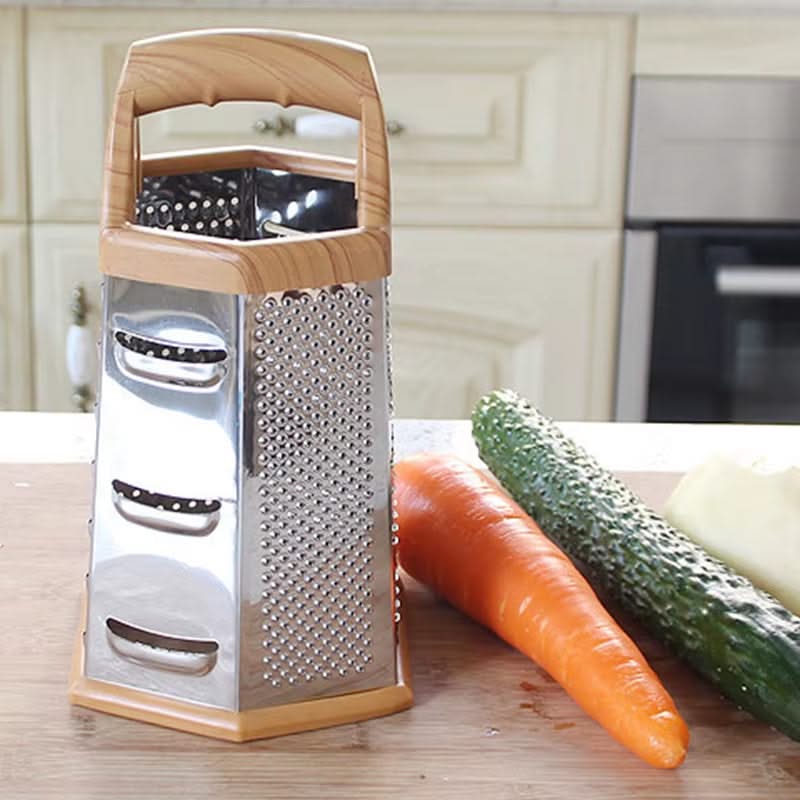 6-in-1 Stainless Steel Box Grater with Handle – Multipurpose All-in-One Shredder for Cheese, Vegetables, and More, Ideal for Grating, Slicing, and Zesting