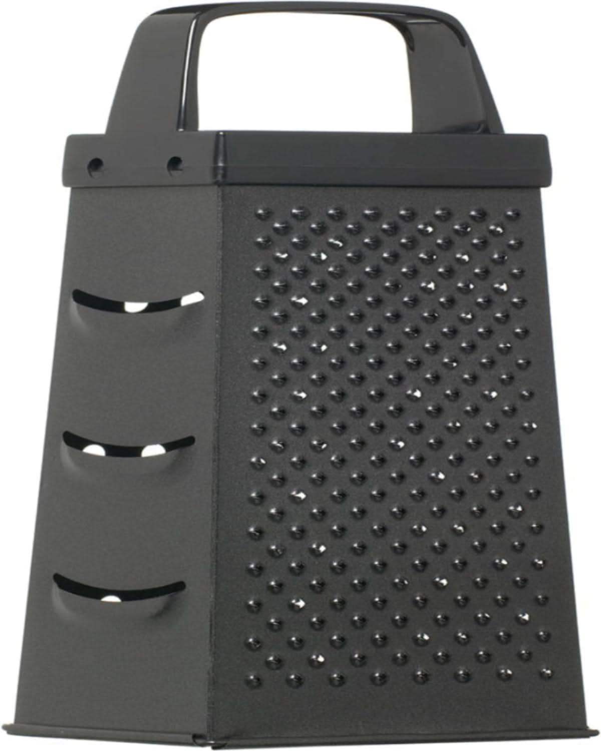 4-Sided Rectangular Stainless Steel Kitchen Grater & Zester with Handle—Versatile Food Shredder for Cheese, Potatoes, Vegetables, and More, Black, 22.5 X 17.5 X 10 Cm