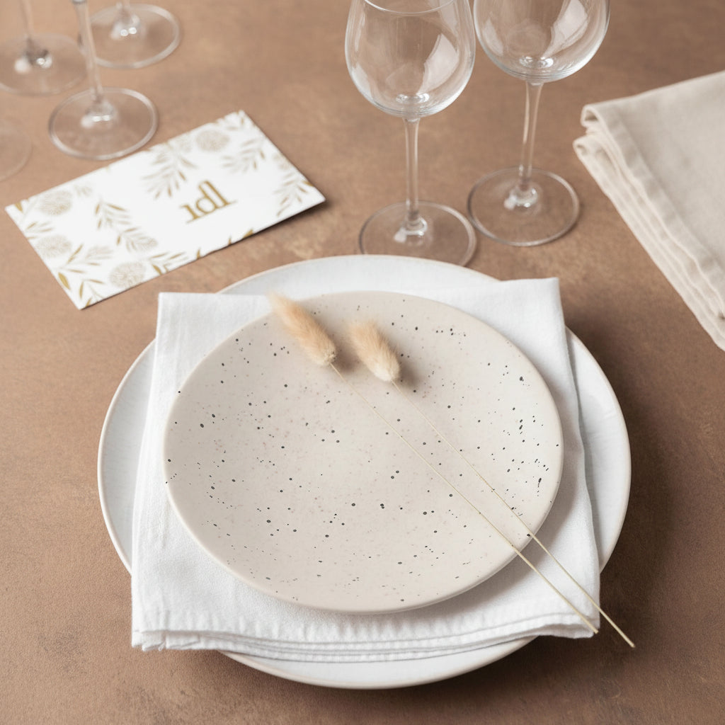 Ceramic Full Dinner Plate 10 inch Single White with Dots Microwave Safe Chip Resistant
