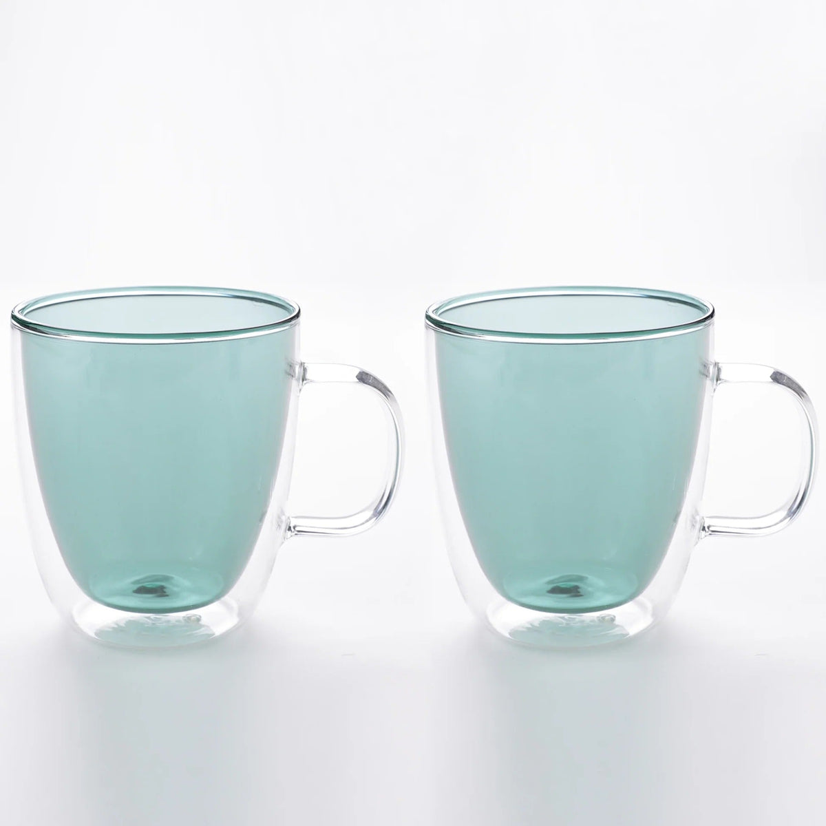 Double Walled Glass Coffee Mug Set of 2 (400 ml), Green