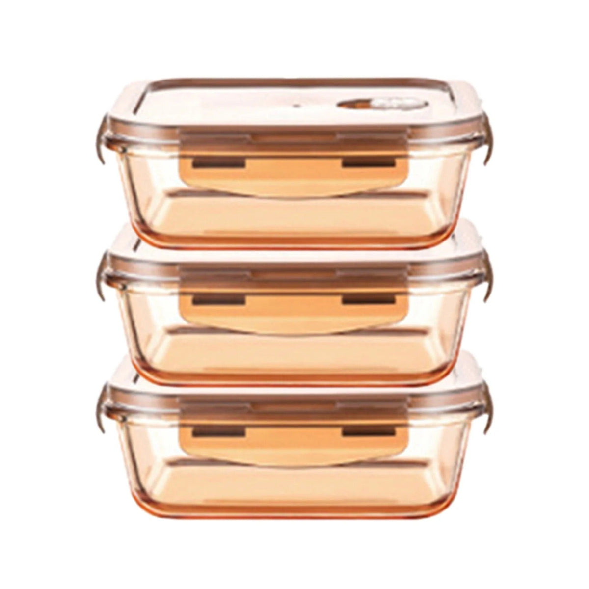 Pack of 3 Borosilicate Containers, 600 ml Each, Airvent Lid, Amber, Fridge Storage