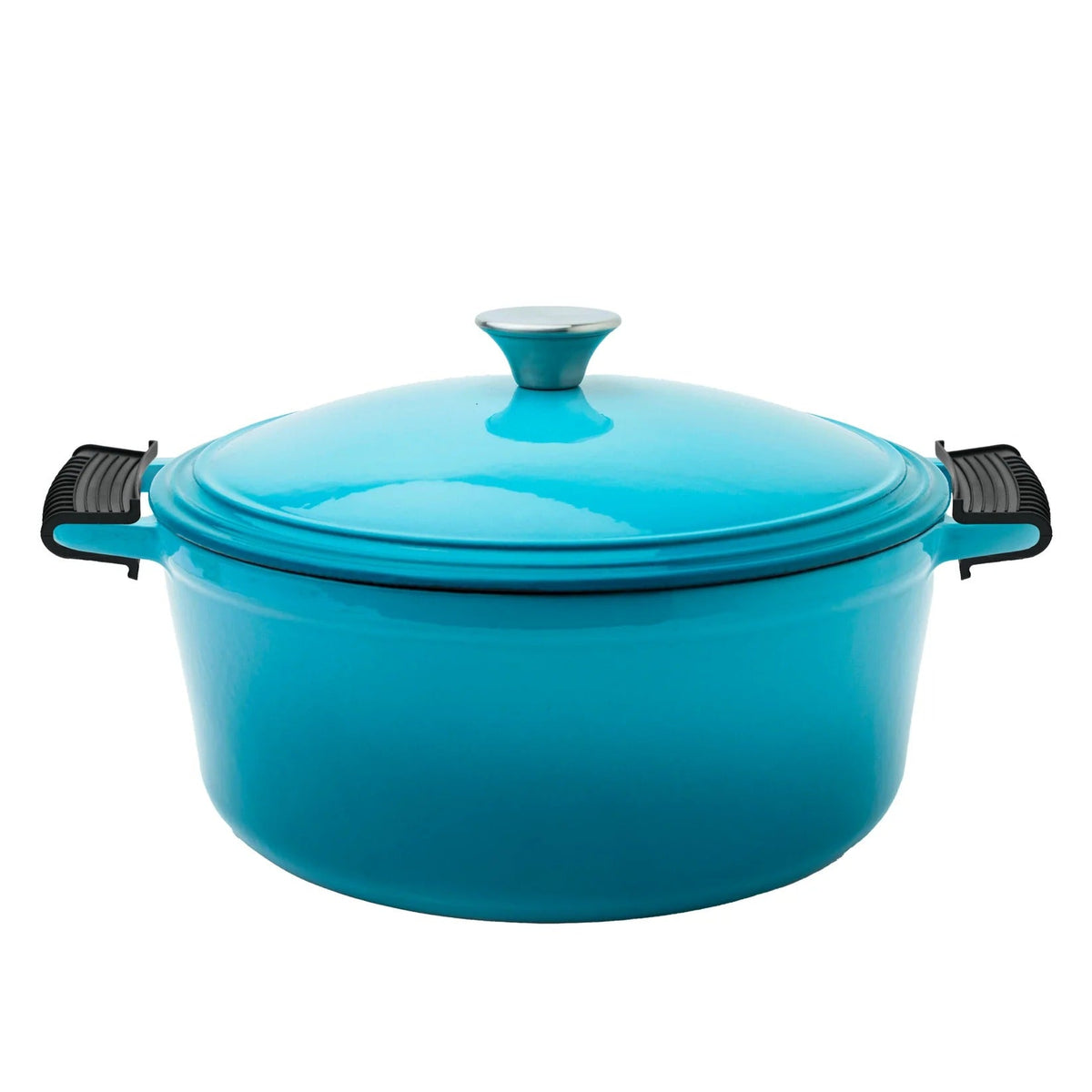 Enameled Cast Iron Dutch Oven 5L Silicon Handles Biryani Handi Heavy Bottom Gas Induction Blue