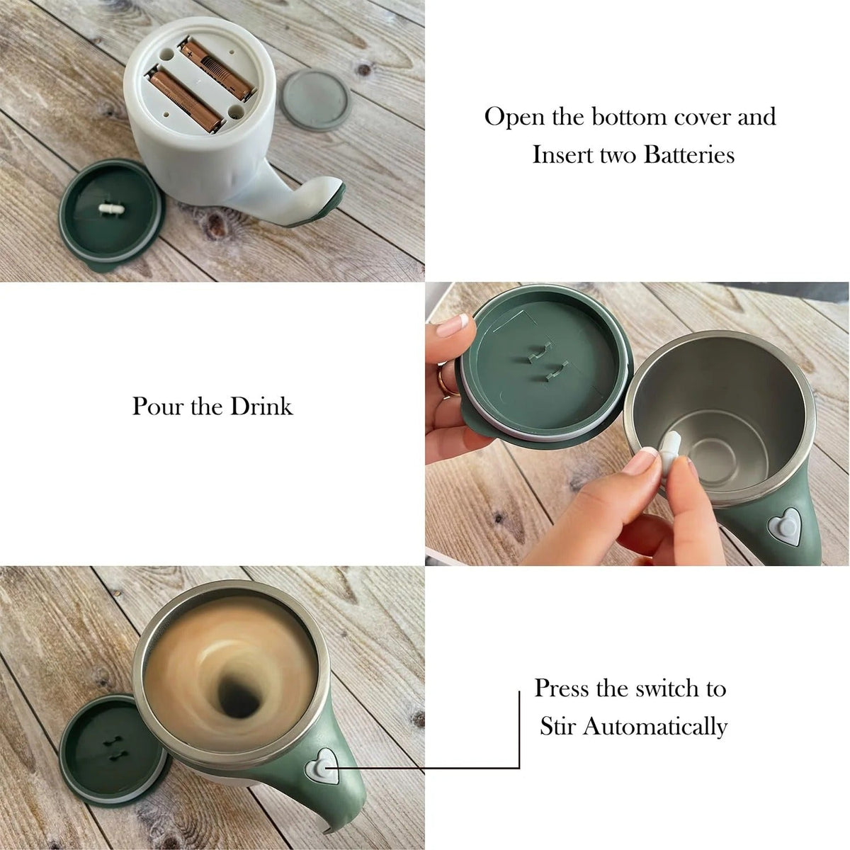 Self-Stirring Coffee Mug, Battery Operated, 380 ml, Gray