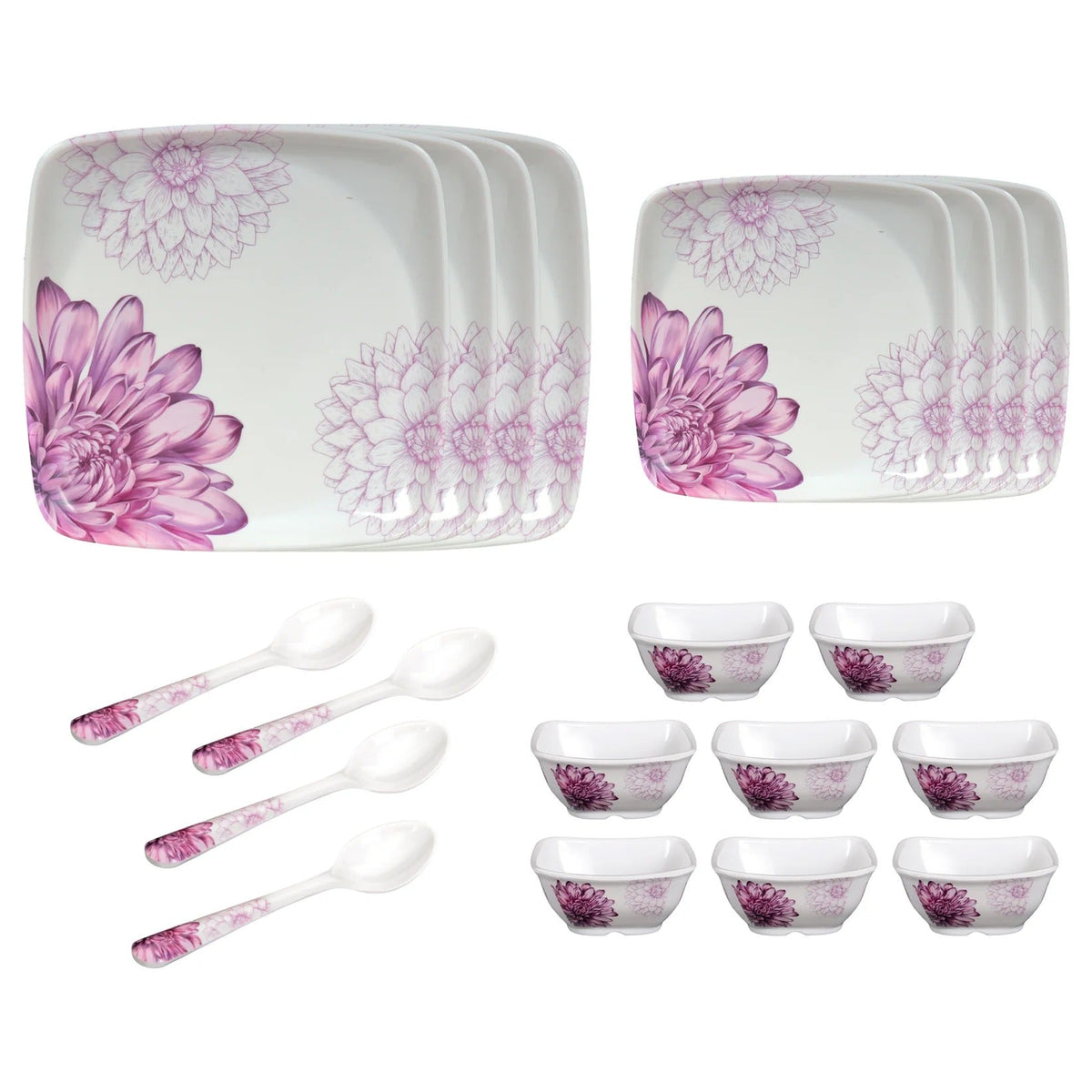 Melamine Dinner Set Pack of 20 Floral Design Serves 4 Pink White