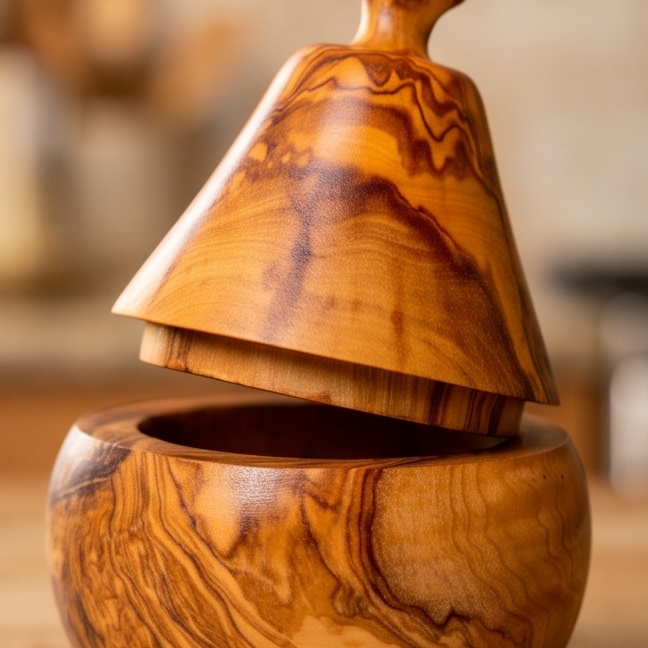 Handcrafted Pear Shaped Olive Wood Sugar Bowl & Spice Jar (12 cm)