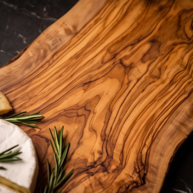 Handmade Olive Wood Serving Tray with Snake Shaped Handles | Rustic Natural Edge | 40–50 cm