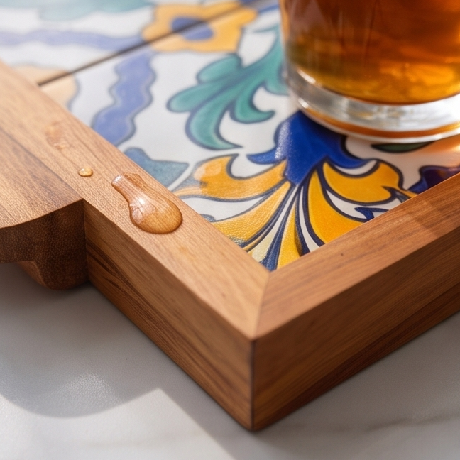 Square Olive Wood Ceramic Tray with Handle 20cm * 20cm