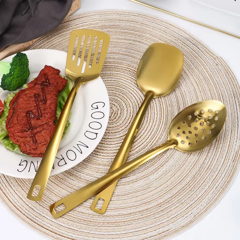 6-Piece Stainless Steel Dinnerware Set – Home Creative Cutlery with Golden Spoons and Hot Pot Cutlery, Perfect Kitchenware Set