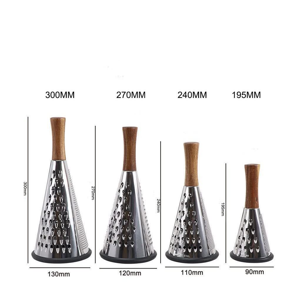 Multi-functional Cone-Shaped Grater with Wooden Handle – Ideal for Cheese, Vegetables, and Fruits in the Kitchen, Available in 19.5cm, 24cm, 27cm, and 30cm Height Sizes