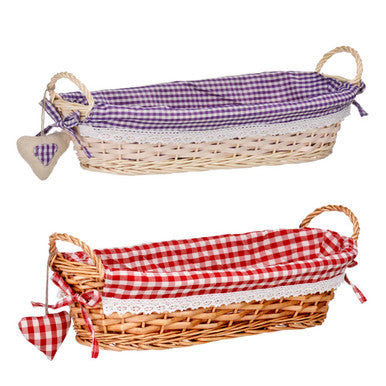 Red Gingham Lining Oblong Willow Bread Basket