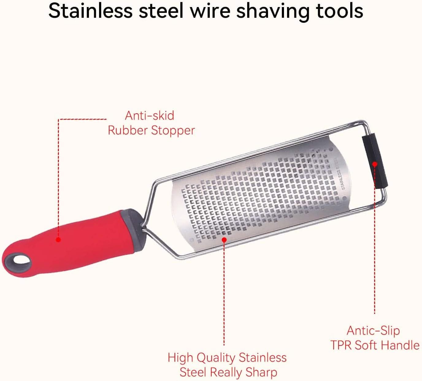 Stainless Steel Kitchen Cheese Grater – Flat Handheld Lemon Zester with Handle, Perfect for Cheese, Chocolate, Potato, Garlic, Ginger, and More
