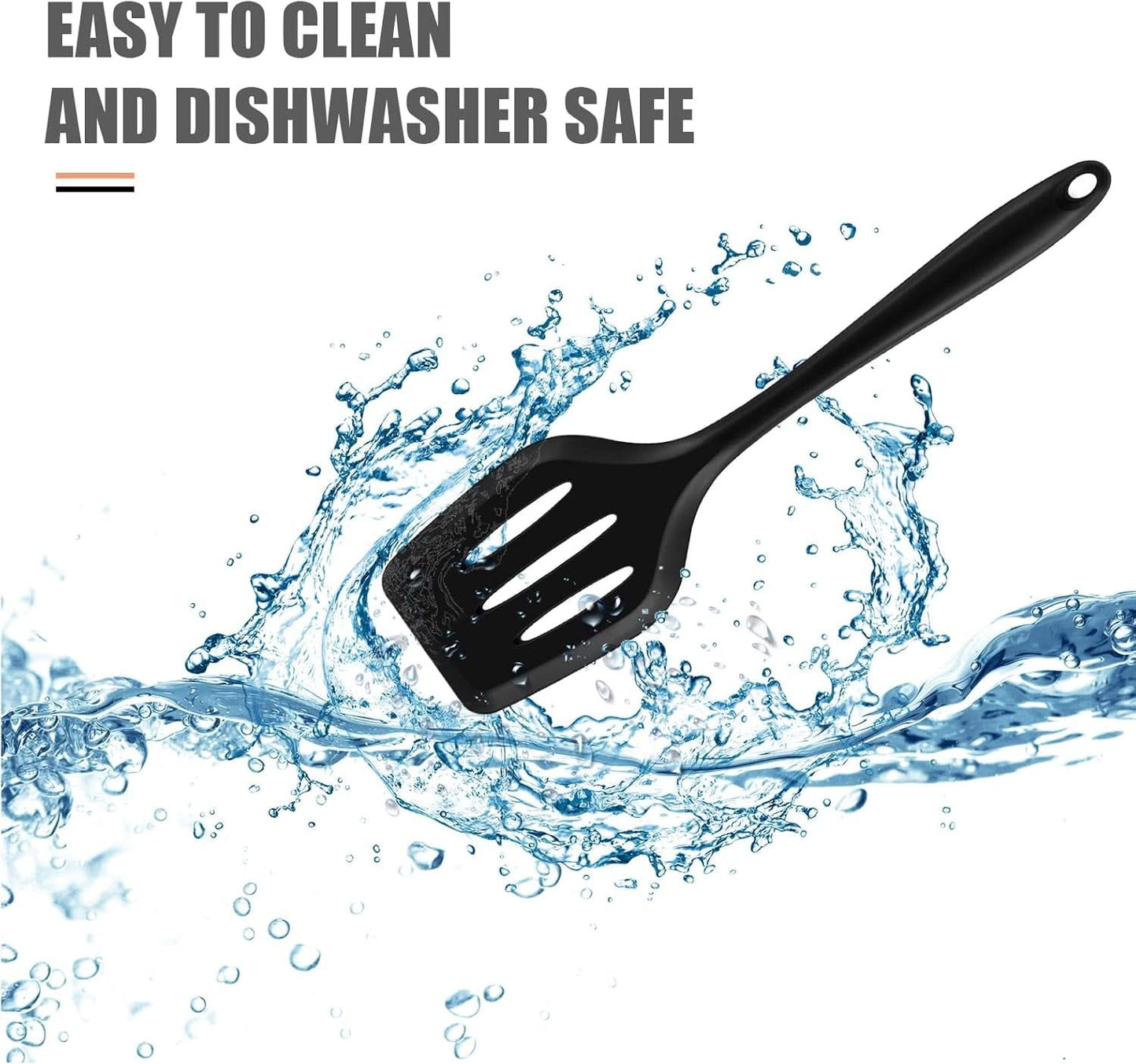 15-Piece Silicone Kitchen Utensils Set – Heat-Resistant Spatulas, Spoons, Turners, Brush, and Whisk, Perfect for Non-Stick Cookware (Black)