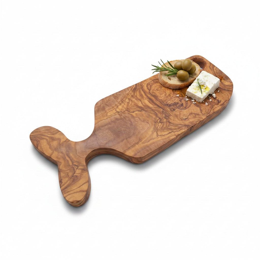 Handcrafted Fish-Shaped Olive Wood Serving Board - 36cm Artisan Serving Platter & Cheese Board