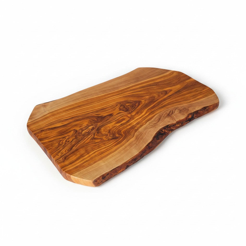 Handmade Olive Wood Live Edge Cutting Board — Rustic Grazing & Serving Board | Natural Bark Edge | Choose Your Size
