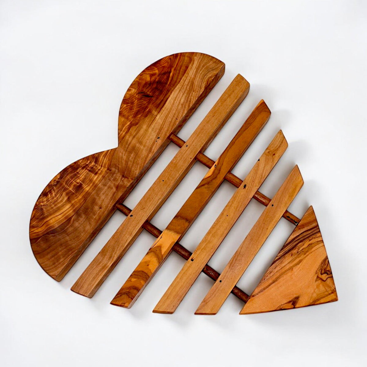Handcrafted Heart Shaped Olive Wood Trivet (22x22 cm) | Hot Pad
