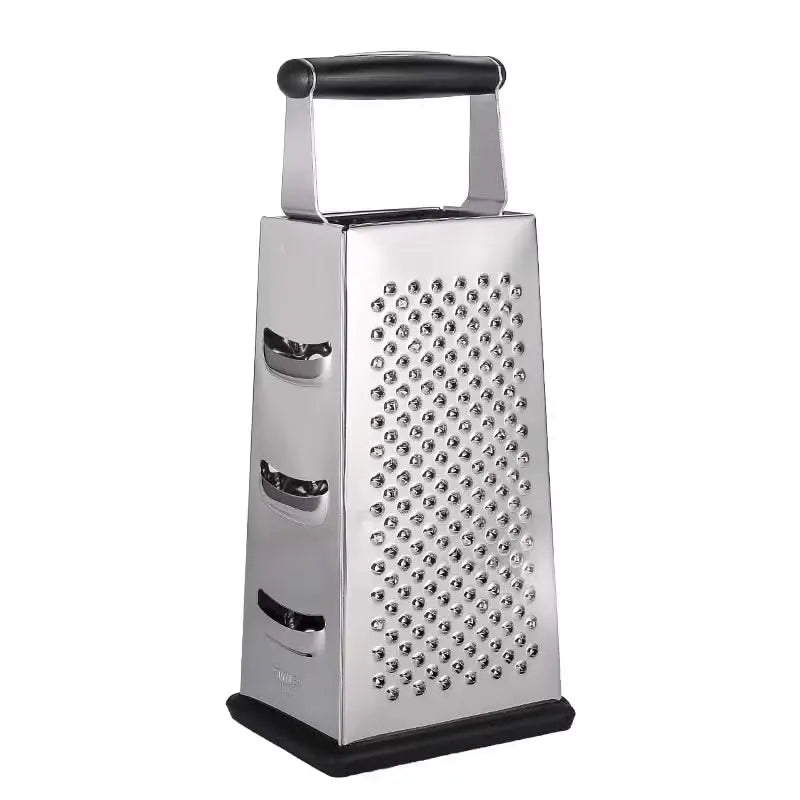 4-Sided Rectangular Stainless Steel Kitchen Grater & Zester with Handle—Versatile Food Shredder for Cheese, Potatoes, Vegetables, and More(Silver)