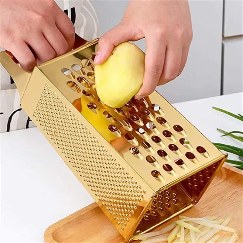 4-Sided Rectangular Stainless Steel Kitchen Grater & Zester with Handle – Versatile Food Shredder for Cheese, Potatoes, Vegetables, and More (Available in Gold, , Rose Gold, Rainbow, Silver and Wooden Handle)