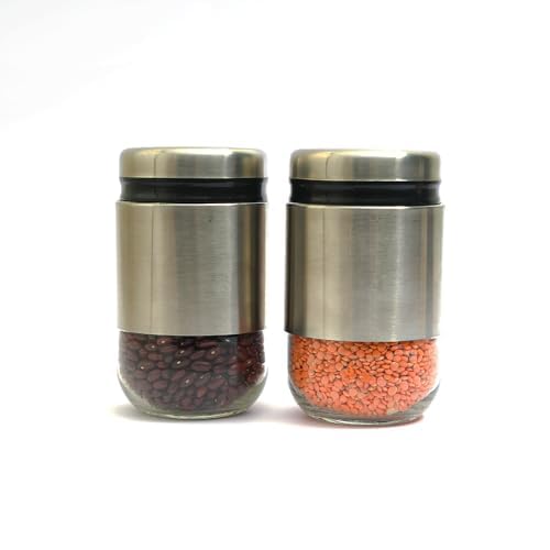 Kitchen Storage Jars Steel Body With See Through Bottom Jar, 550 ml, Pack of 2