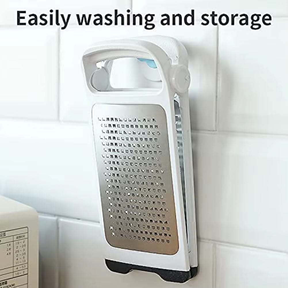 Modern Multifunctional Space-Saving Vertical Foldable Stainless Steel Grater—Double-Sided Design for Fine Grating of Cheese, Vegetables, and Fruit