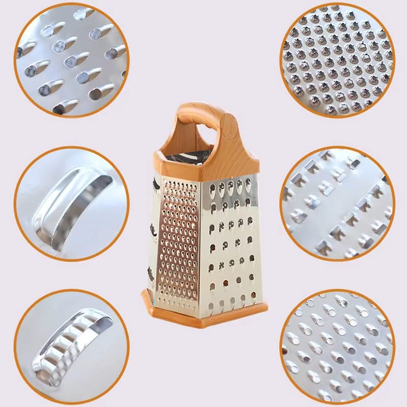 6-in-1 Stainless Steel Box Grater with Handle – Multipurpose All-in-One Shredder for Cheese, Vegetables, and More, Ideal for Grating, Slicing, and Zesting