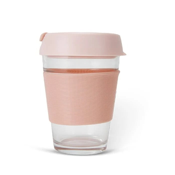 350 ml Leak Proof Travel Mug - BPA-Free Glass, Anti-Slip Grip, Pink