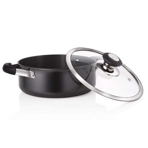 Hard Anodised Trendy Black Casserole Cook&Serve with Glass lid 20 cm