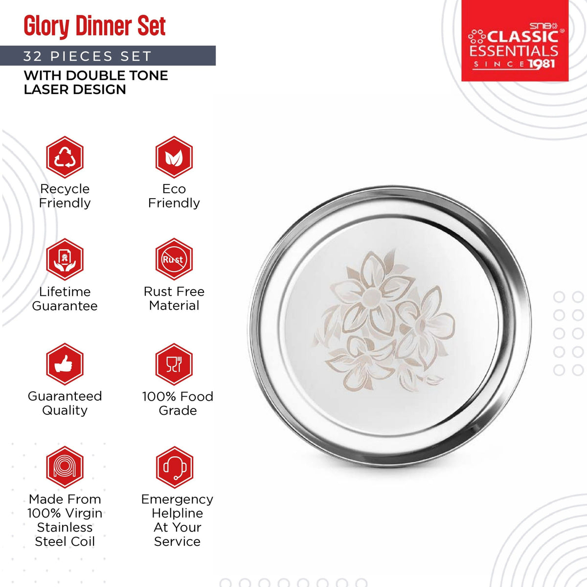 Stainless Steel 12 Piece Glory Dinner Set