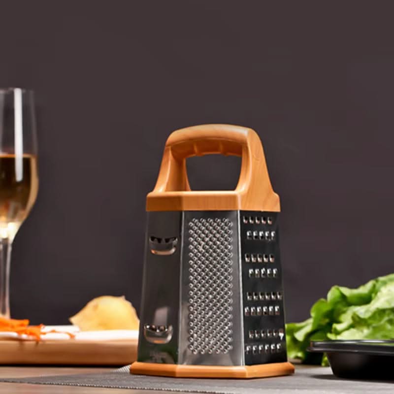 6-in-1 Stainless Steel Box Grater with Handle – Multipurpose All-in-One Shredder for Cheese, Vegetables, and More, Ideal for Grating, Slicing, and Zesting