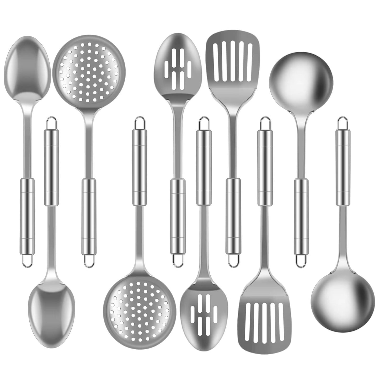 5/10-Piece Stainless Steel Kitchen Utensils Set – Reusable Cooking Tools with Hanging Holes, Includes Spoons, Spatulas, and More