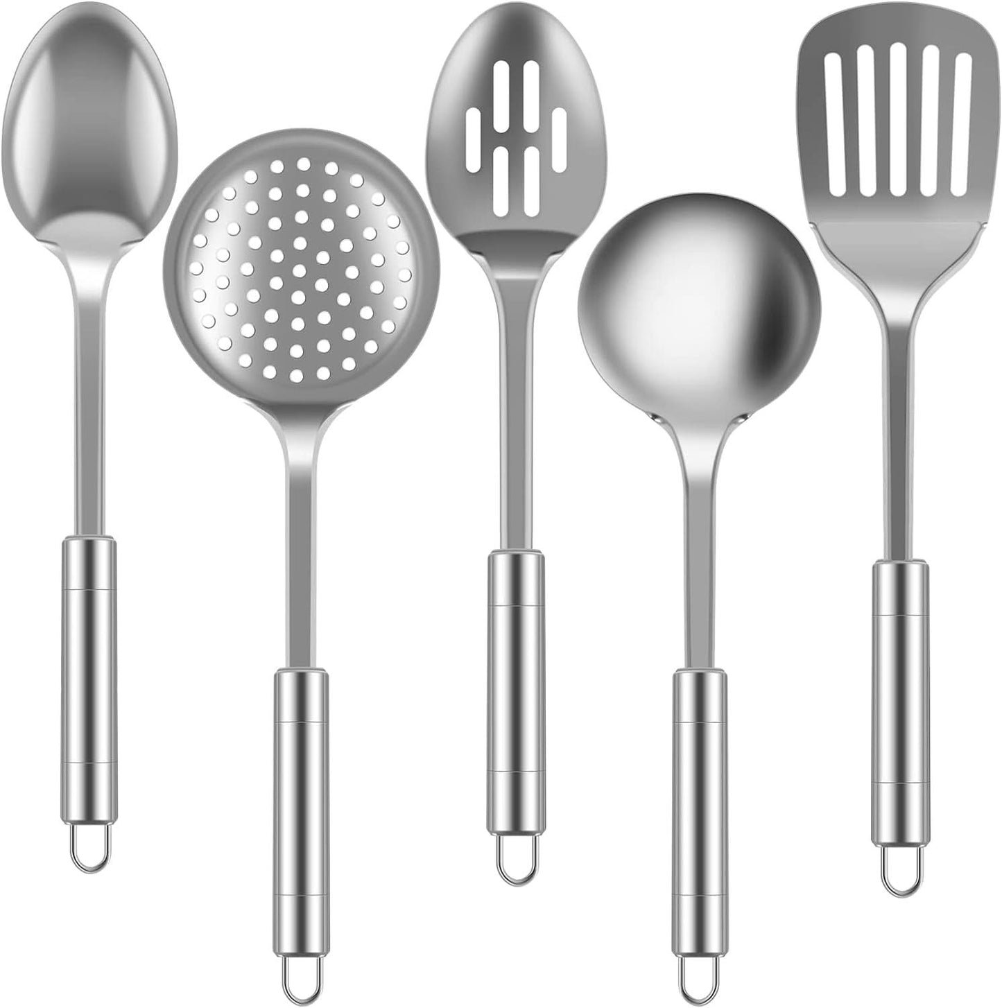 5-Piece Stainless Steel Kitchen Utensils Set – Heat-Resistant Spoons and Spatula with Hanging Hole, Non-Stick and Dishwasher Safe