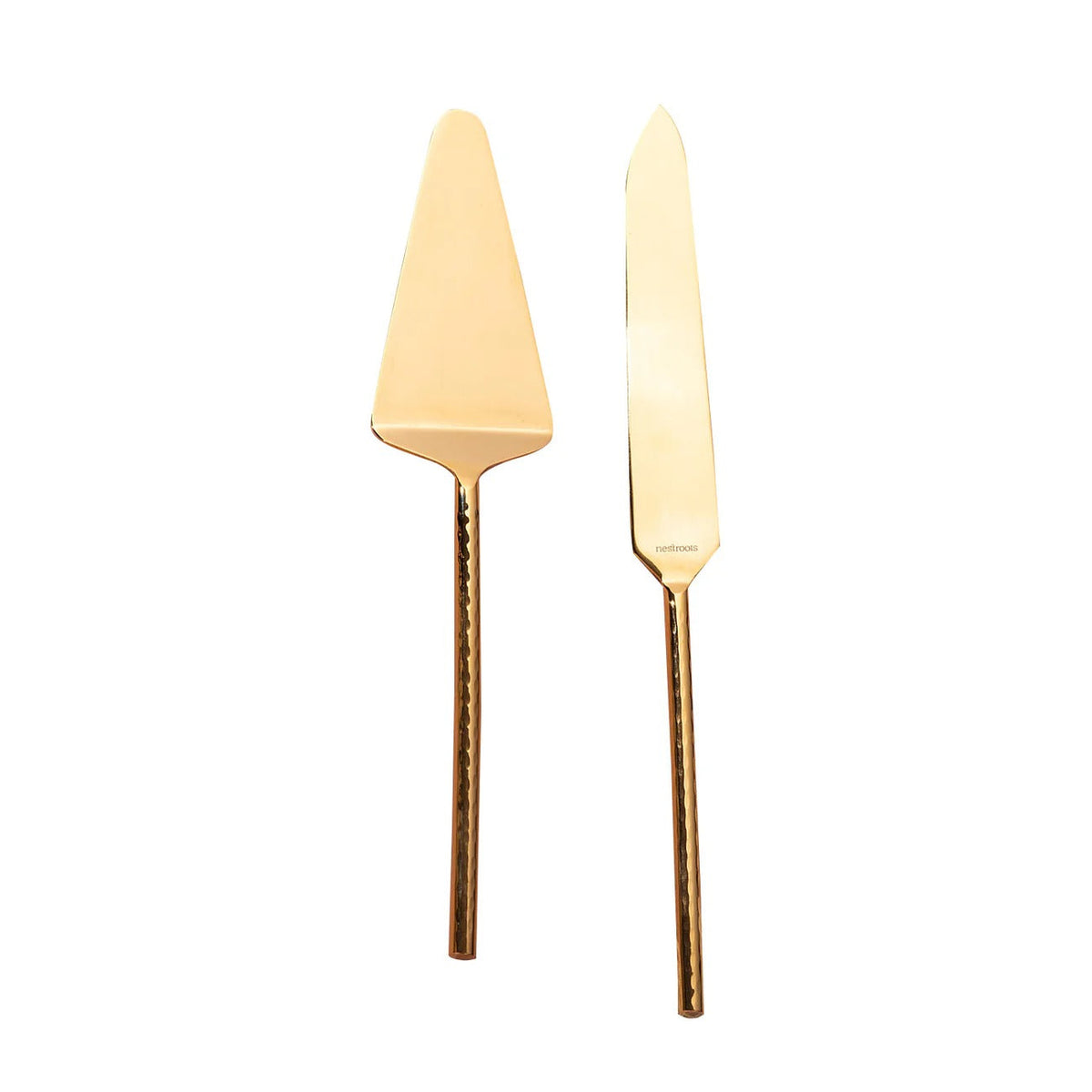 Round Elegance Set of 2 Cake Servers with Hammered Handles