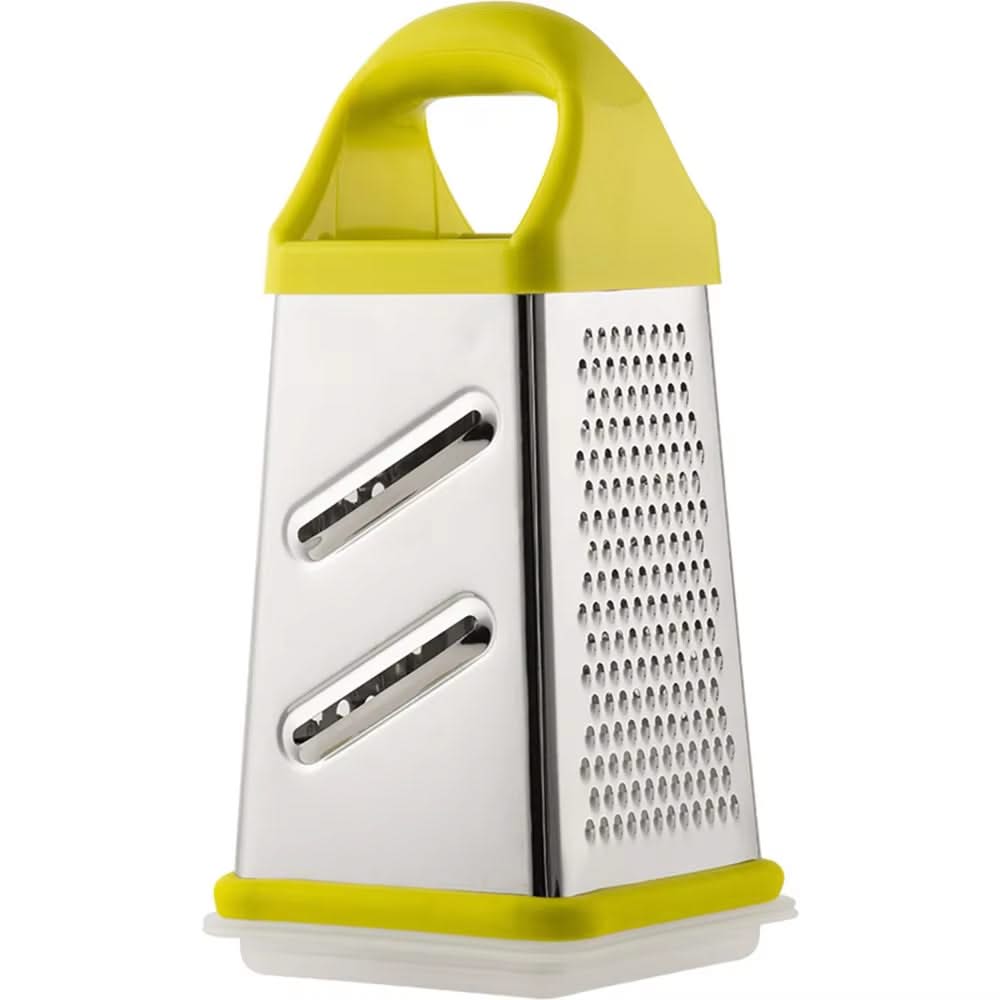 4-Sided Stainless Steel Grater with Storage Box Container—Perfect for Cheese and Vegetable Prep in the Kitchen (Available in Grey, Black, Yellow, and Silver)