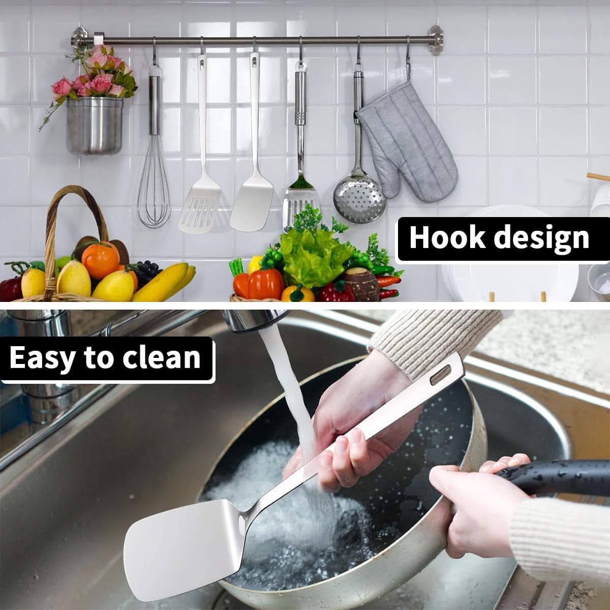 4-Piece Stainless Steel Kitchen Utensils Set – Includes Metal Spatula, Kitchen Skimmer, Soup Ladle, and Essential Cooking Tools
