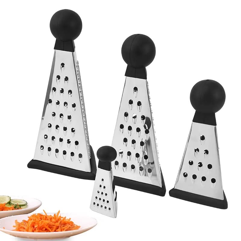 Multifunctional 3-Sided Triangle Kitchen Grater with Rubber BaseMultifunctional with Ergonomic Handle for Fruits, Vegetables, Cheese, and Garlic