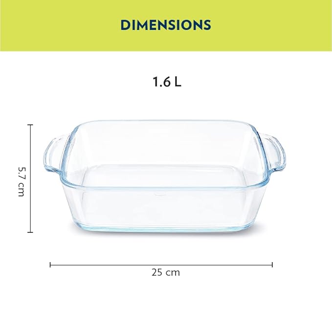 Glass Baking Dish, 1.6 L, Transparent, 1 Piece Square Dish With Handle