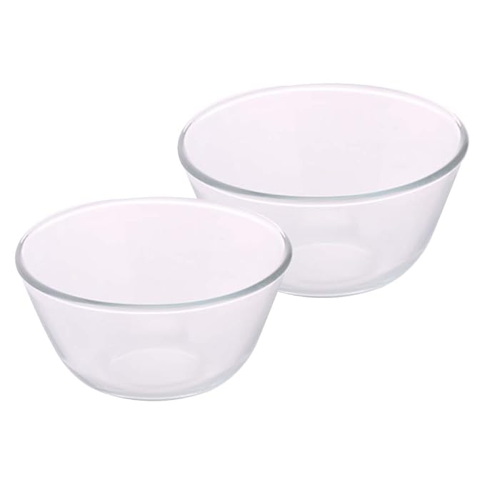 Glass Mixing & Serving Bowls, Oven & Microwave Safe Bowls, Set of 2 - Design 2