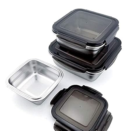 High Stainless Steel Square Airtight Leakproof Unbreakable Storage Container, 380 ml, 550 ml, 750 ml