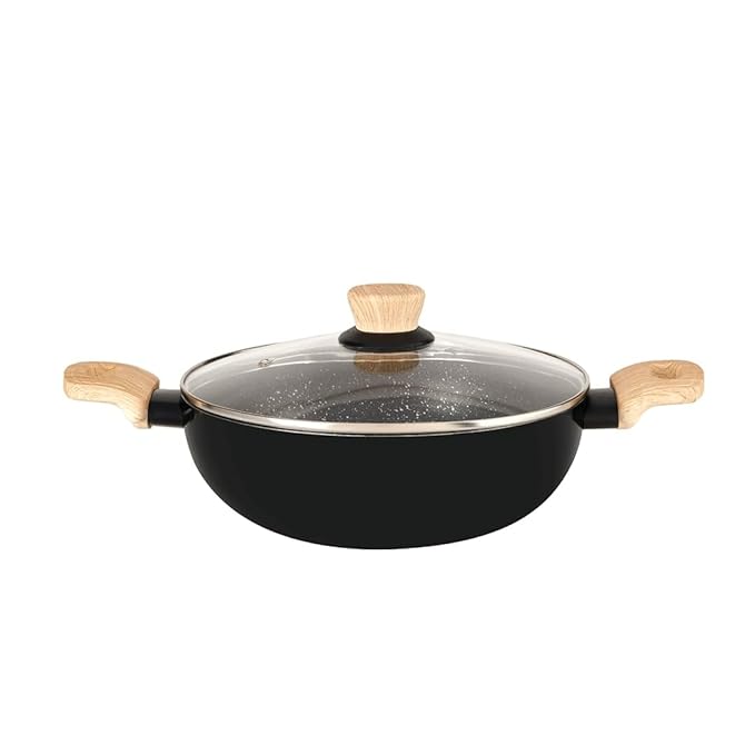 Plus Aura 5-layer Non-stick 22 cm Kadai With Glass Lid, 2.9 L Kadhai