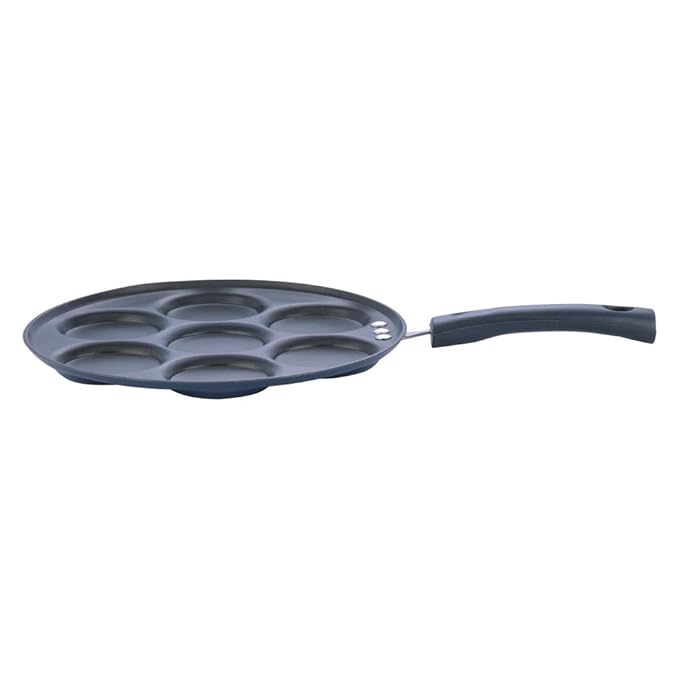 Aluminium Non Stick Mini Uttapam Pan - 7 Cavaties, 26 cm, 3 mm Thick, 3 Layer Coating, Bakelite Handle