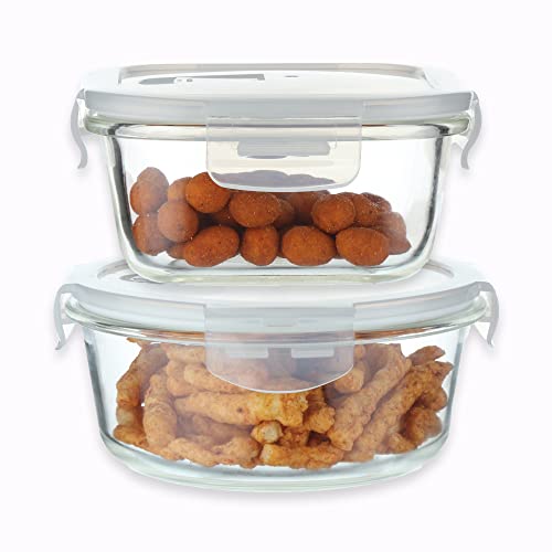 Borosilicate Glass Storage Containers for Kitchen With Air-tight Lids, Set of 2, Clear